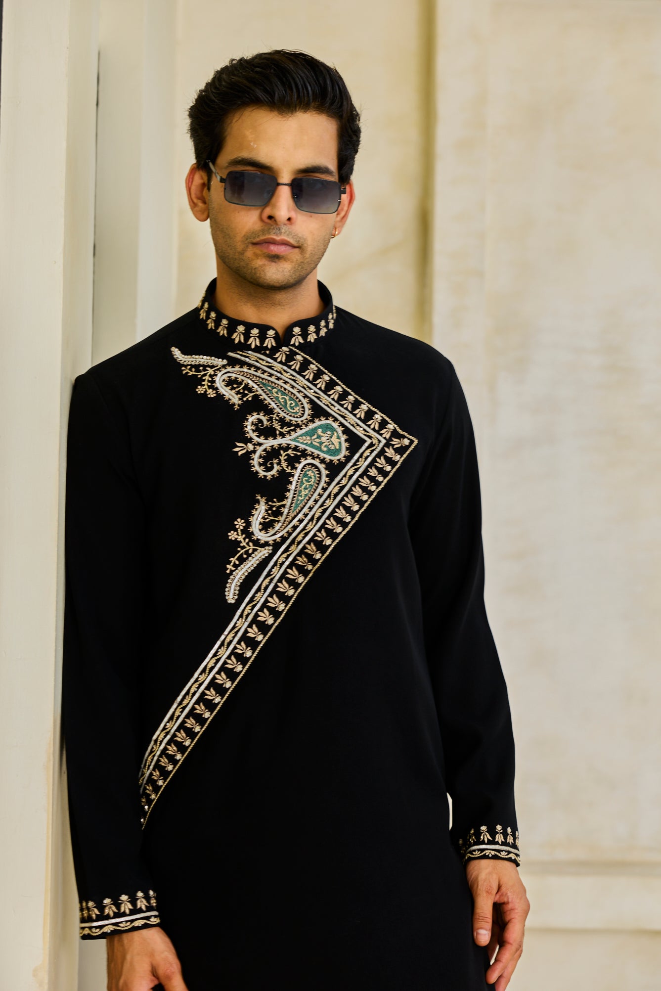Black angrakha kurta set