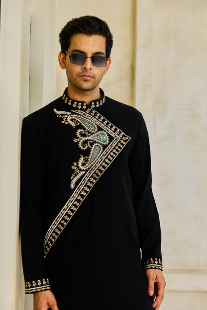 Black angrakha kurta set