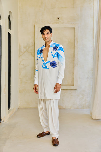 White blue coral kurta set