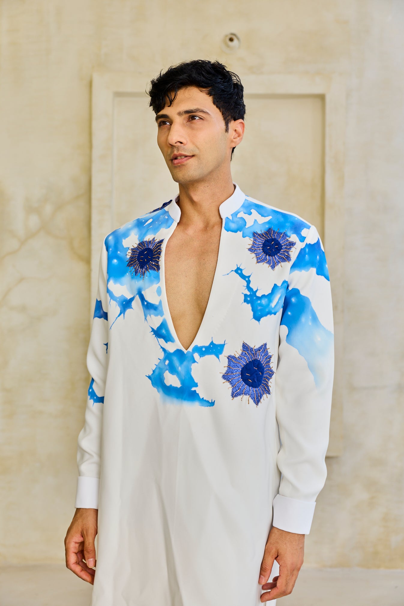 White blue coral kurta set