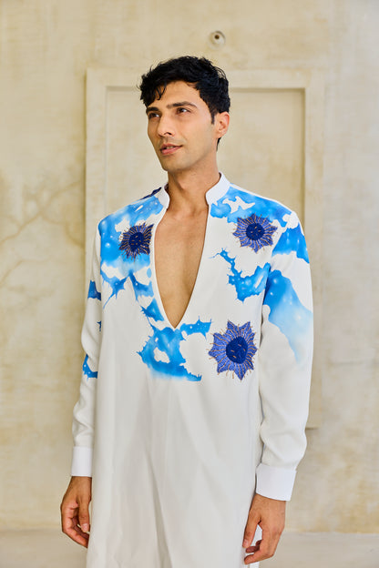 White blue coral kurta set
