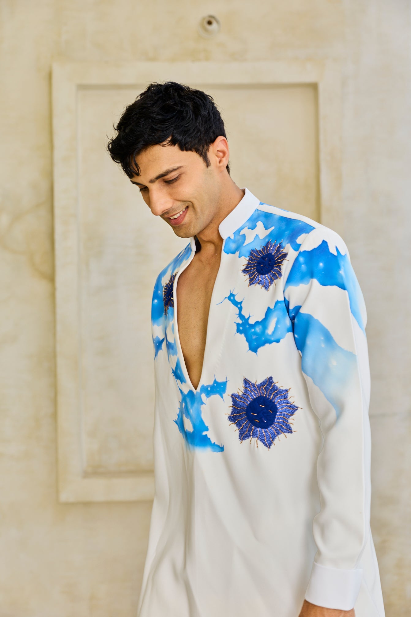 White blue coral kurta set