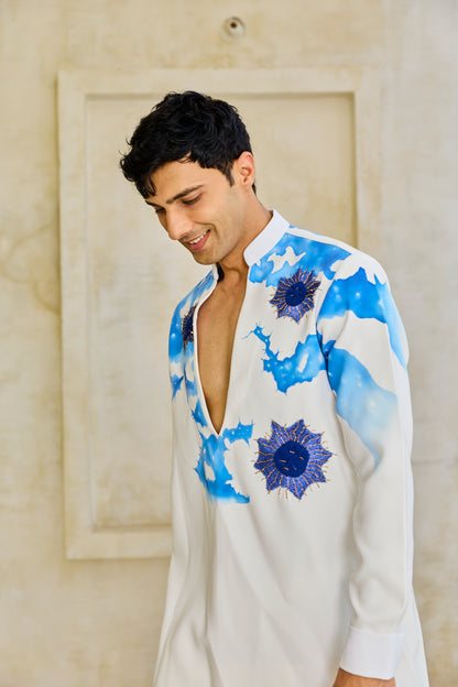 White blue coral kurta set