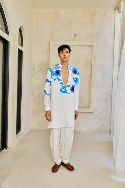 White blue coral kurta set