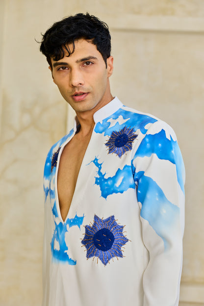 White blue coral kurta set