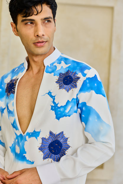 White blue coral kurta set