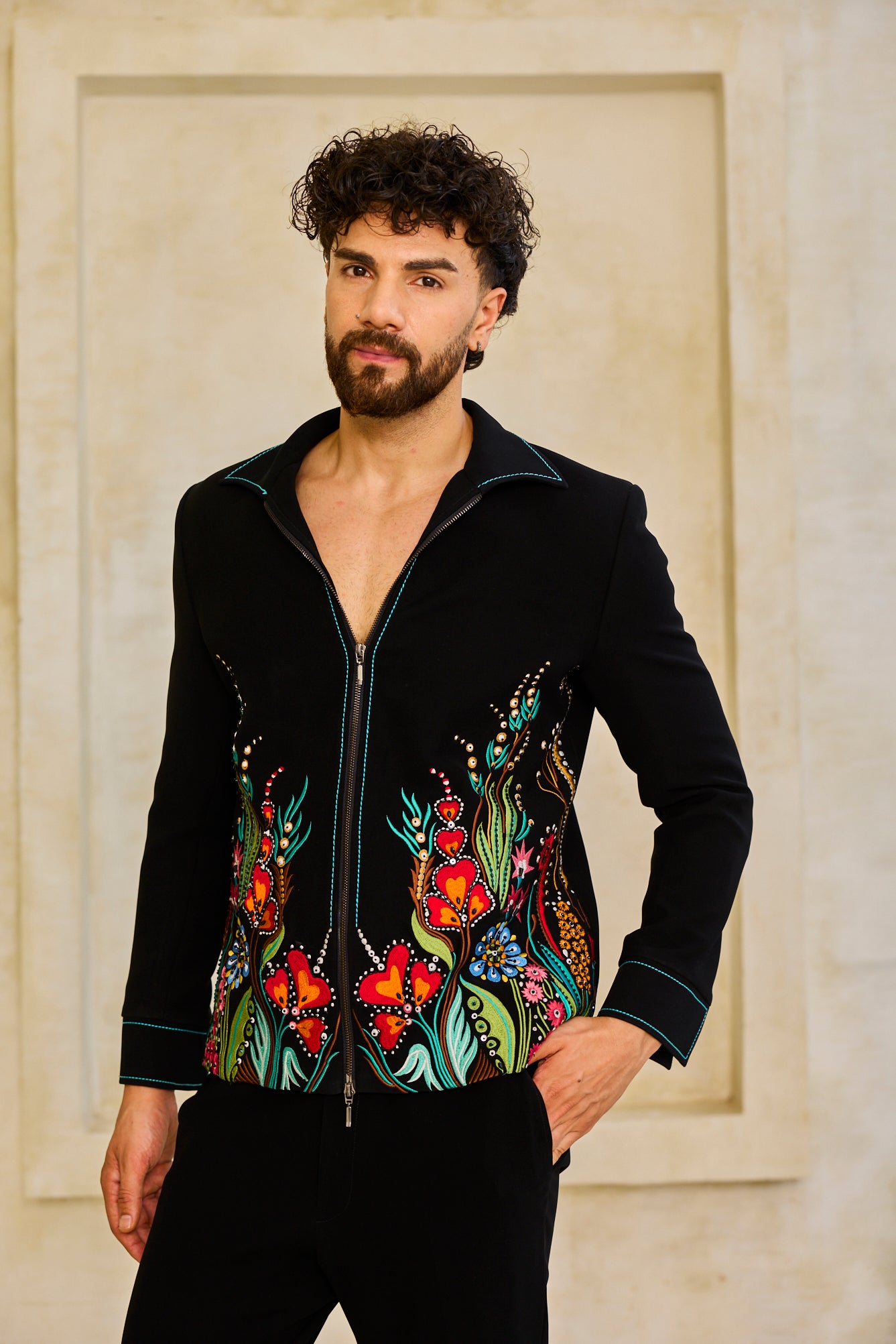 BLACK FLORAL JACKET SET
