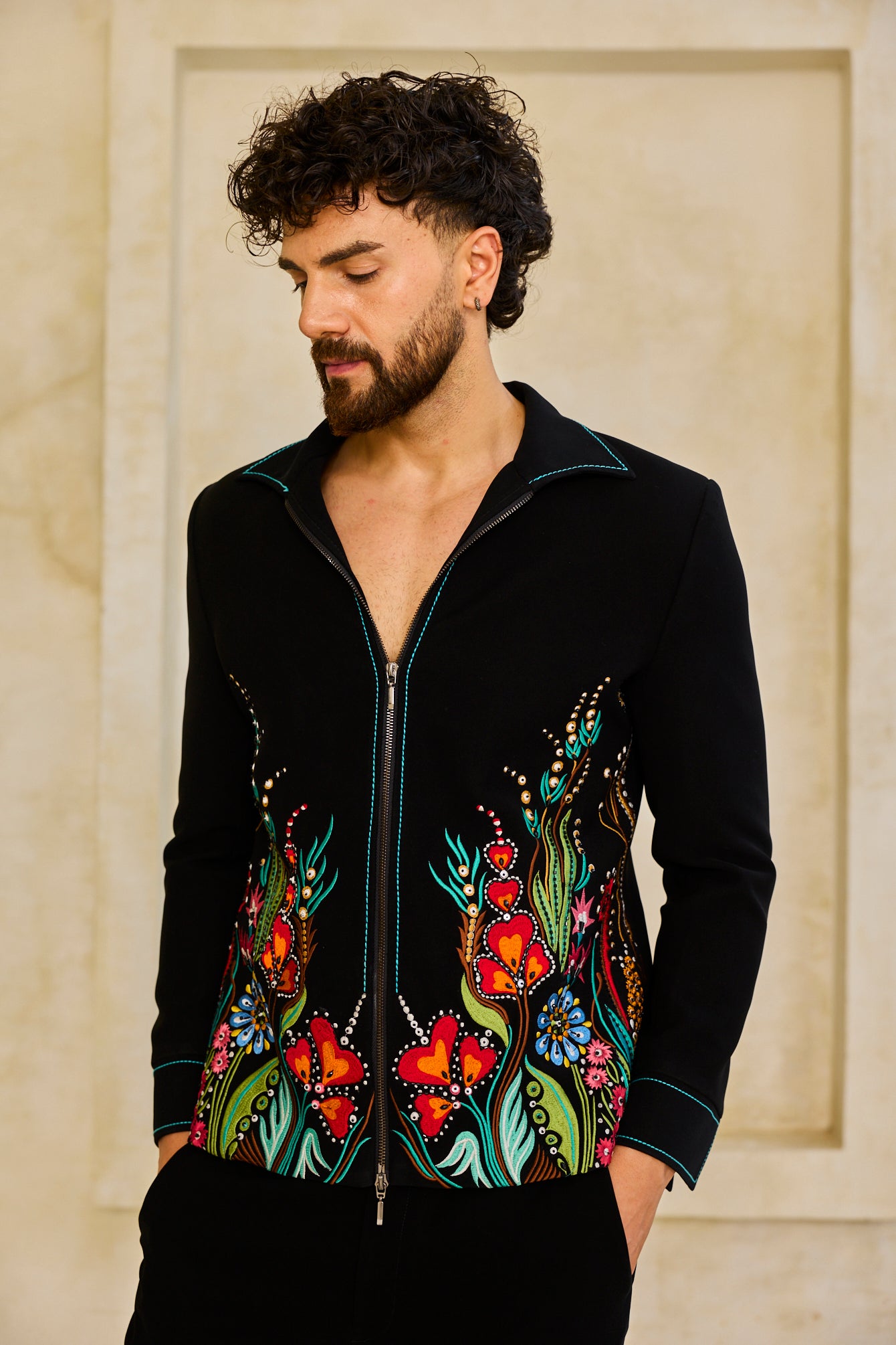 BLACK FLORAL JACKET SET