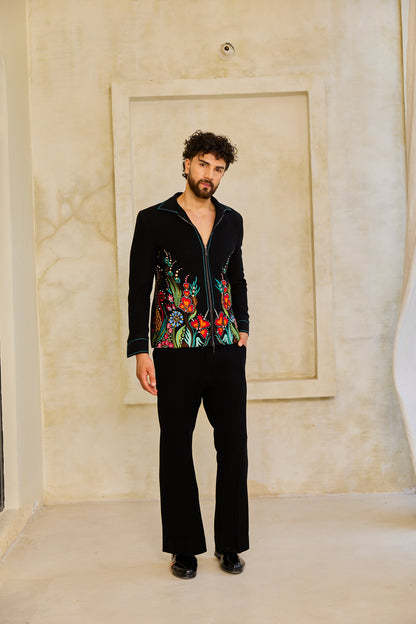 BLACK FLORAL JACKET SET