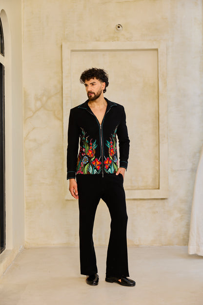 BLACK FLORAL JACKET SET