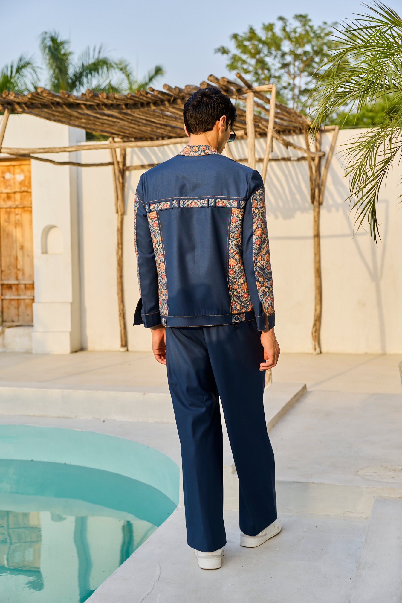 BLUE LINEN PRINTED PATCH CORD SET