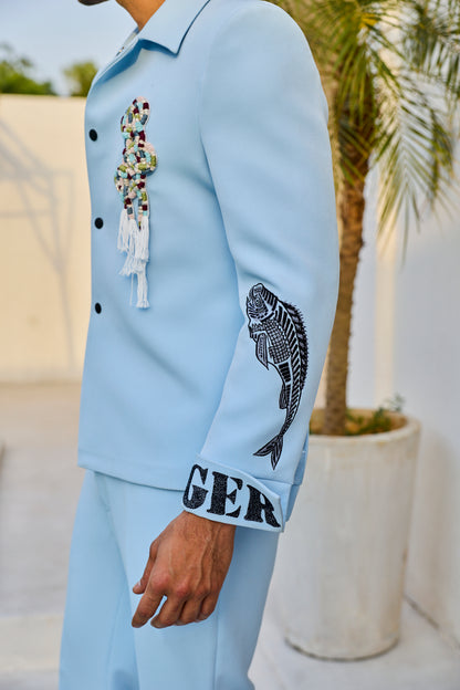 BLUE CROCODILE JACKET SET