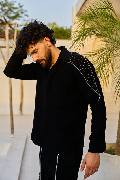 BLACK ZIPPER STUDDED CORD SET