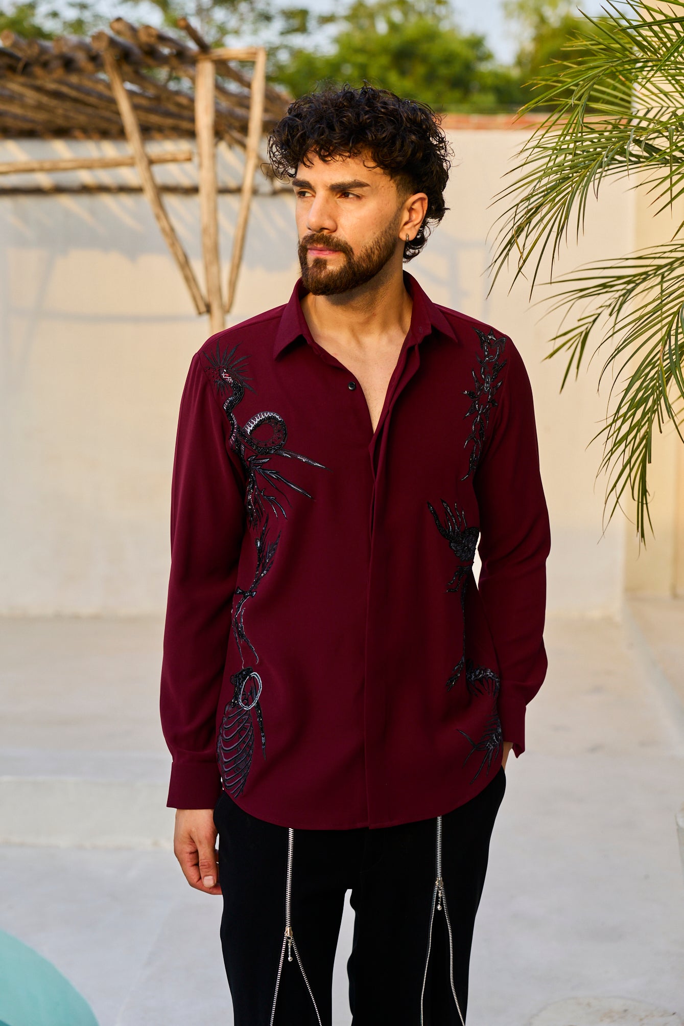 Burgundy Noir Embroidered Shirt