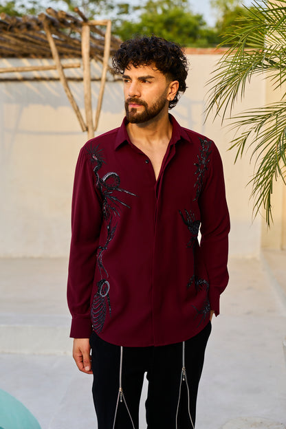 Burgundy Noir Embroidered Shirt