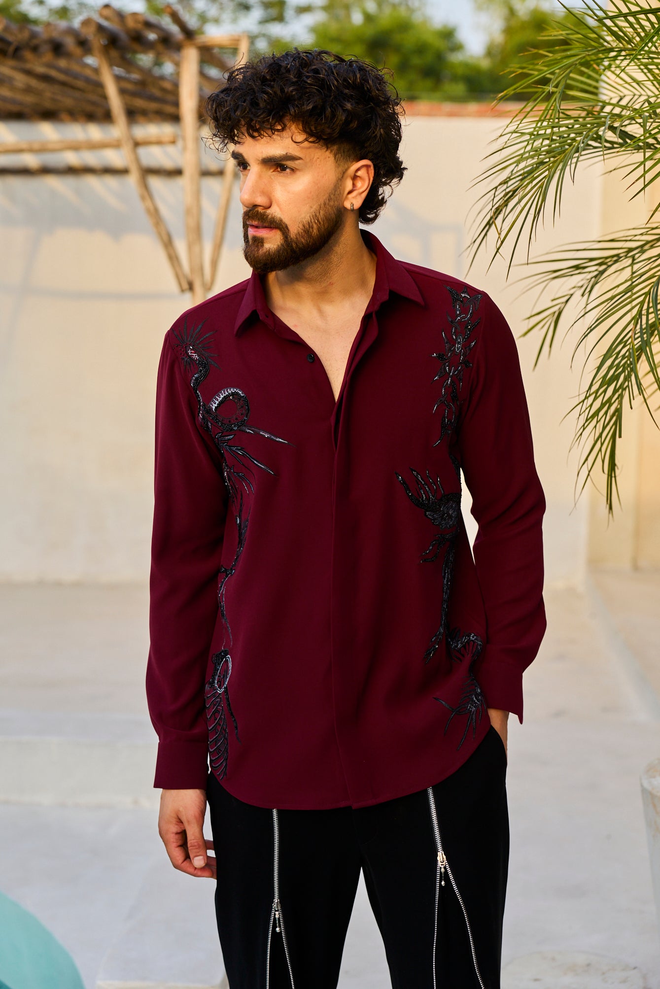 Burgundy Noir Embroidered Shirt