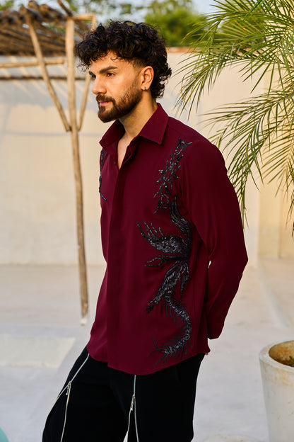 Burgundy Noir Embroidered Shirt