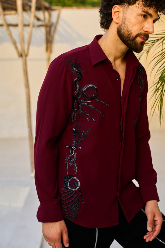 Burgundy Noir Embroidered Shirt