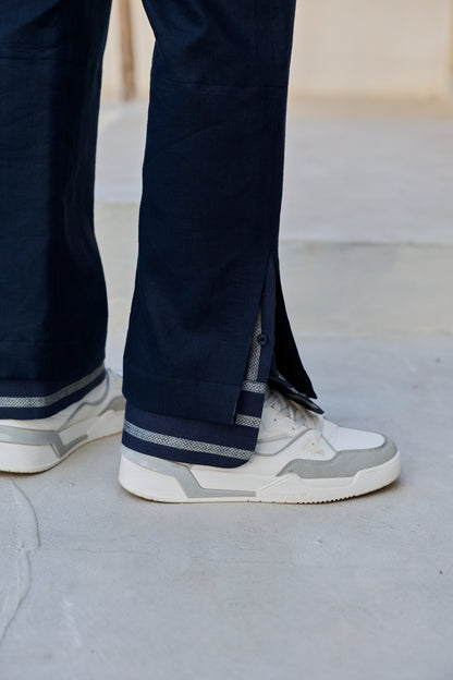 BLUE LINEN STRIPE PATCH CORD SET