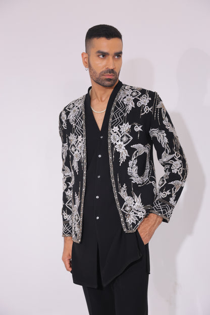 Midnight Imperial Embroidered Open-Front Jacket set
