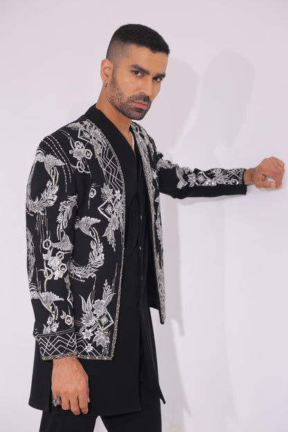 Midnight Imperial Embroidered Open-Front Jacket set
