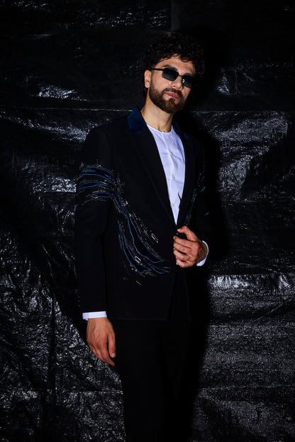 Midnight Blue Metallic Beadwork Tuxedo Set
