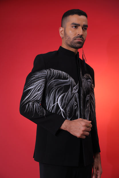 Midnight Stallion Embroidered Bandgala