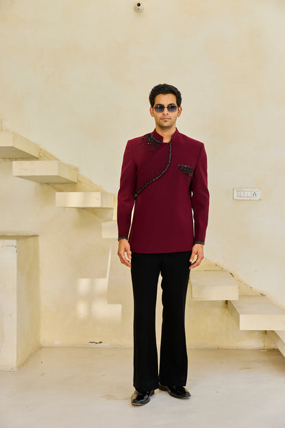 Maroon Onyx Embroidered Bandgala Ensemble