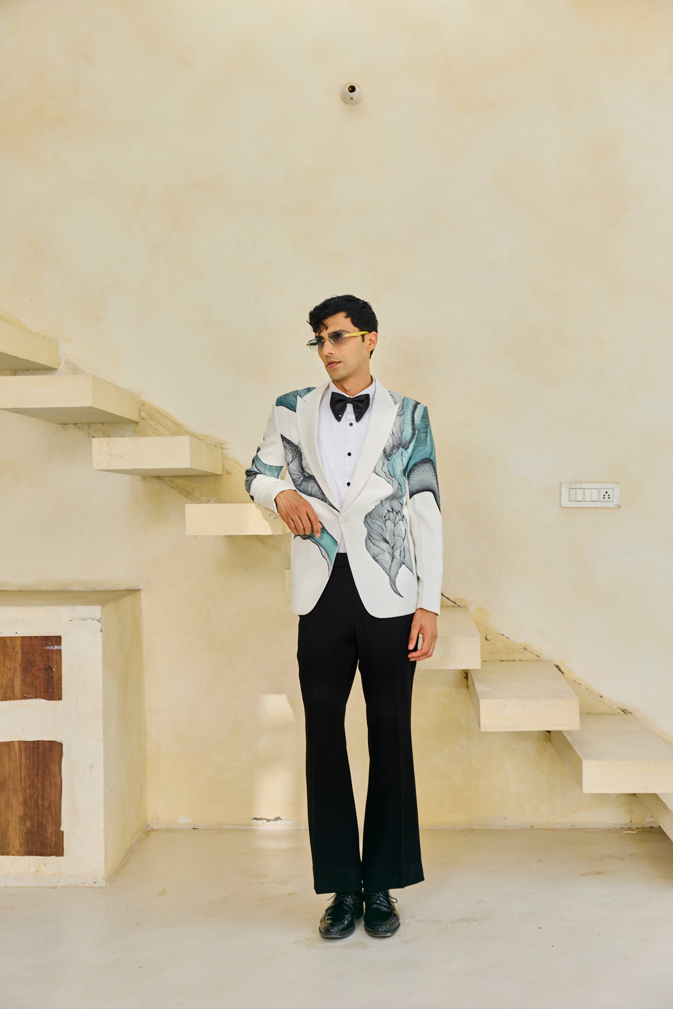 White Aqua Handpainted Tuxedo Set