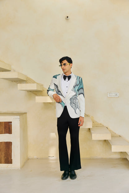 White Aqua Handpainted Tuxedo Set