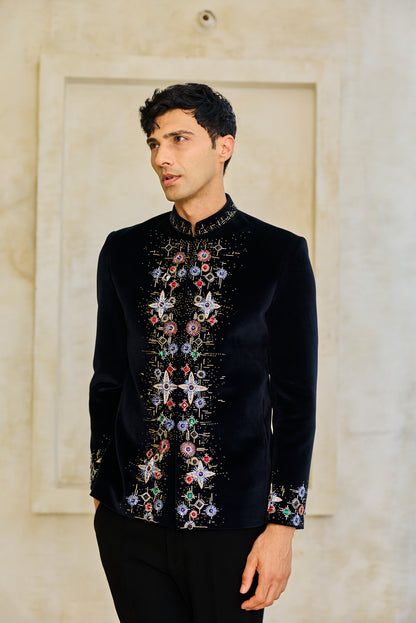 Obsidian Floral Crest Bandgala Ensemble
