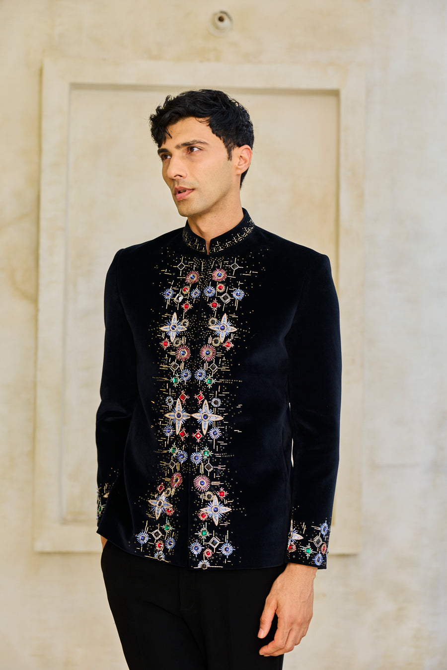 Obsidian Floral Crest Bandgala Ensemble