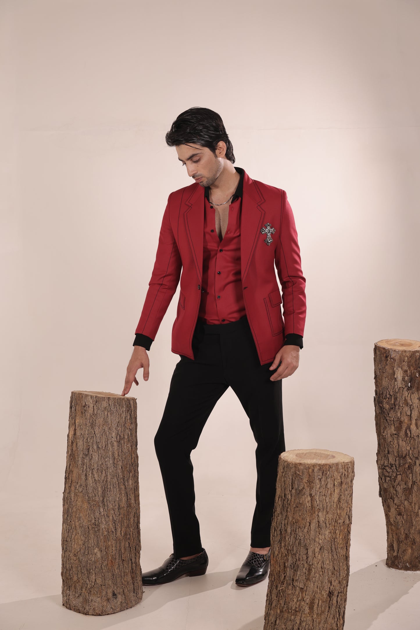 Vanguard Crimson Contrast Suit Set