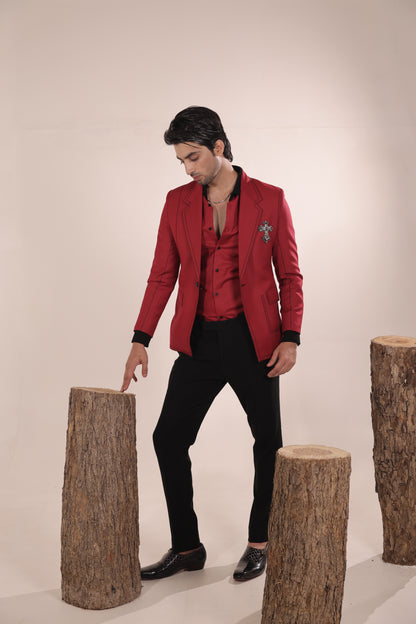 Vanguard Crimson Contrast Suit Set
