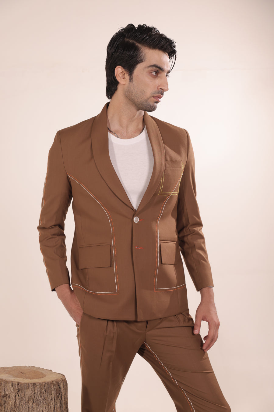 Mocha Contrast-Edge Two-Piece Set