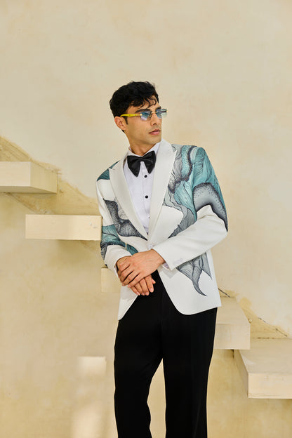 White Aqua Handpainted Tuxedo Set