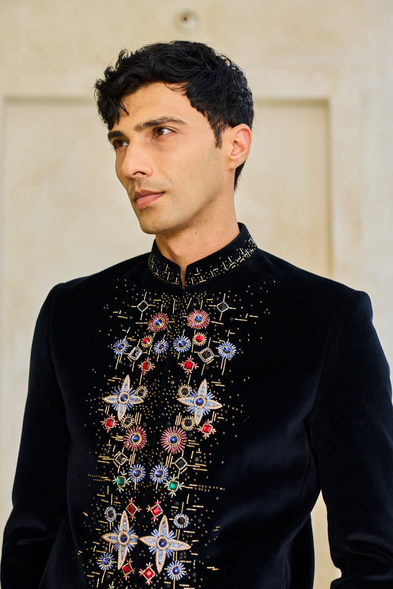 Obsidian Floral Crest Bandgala Ensemble