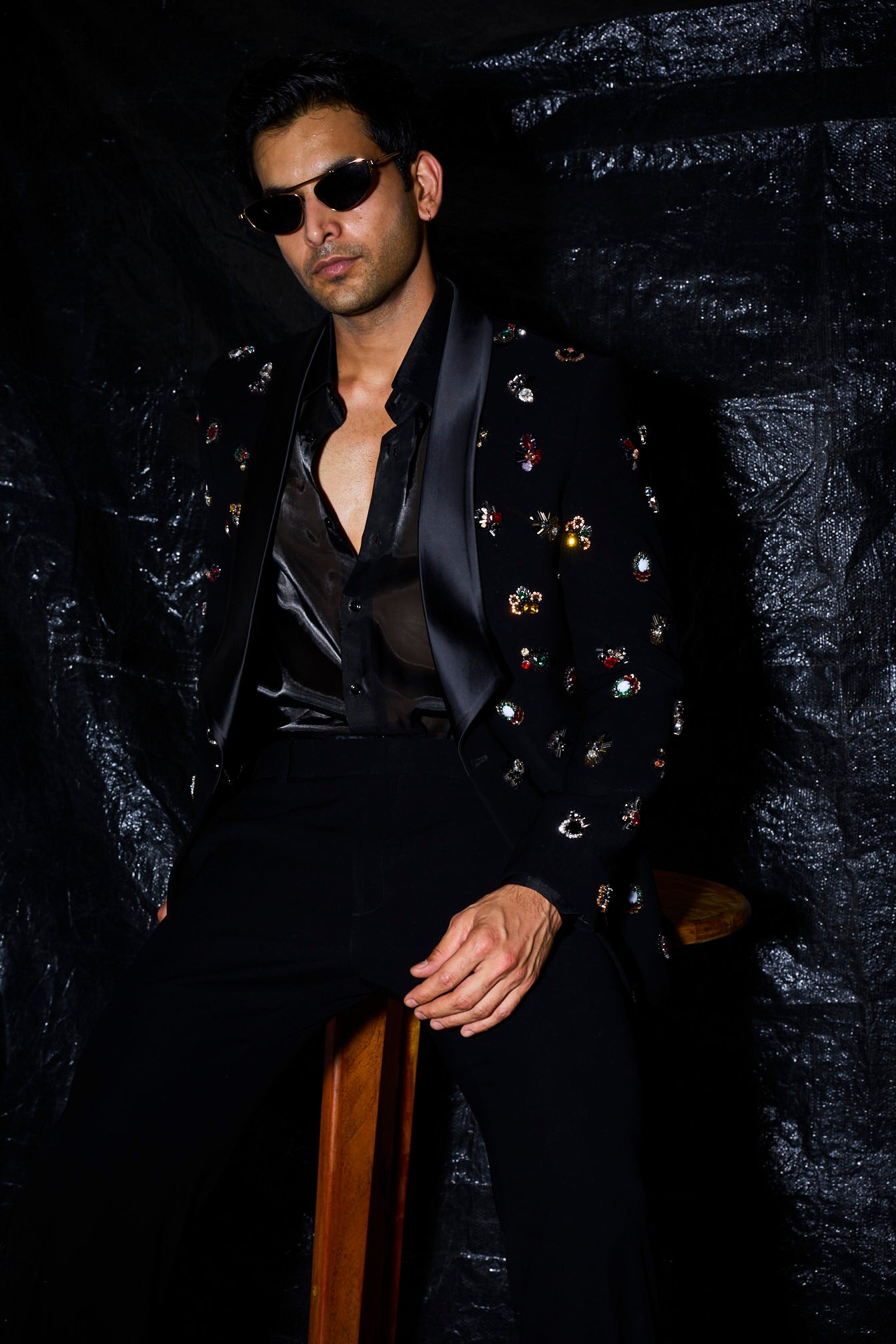 Jeweled Obsidian Tuxedo Set