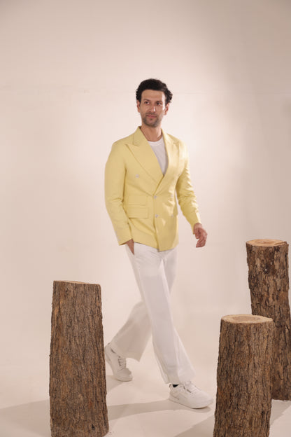 Pastel Lemon Double-Breasted Blazer