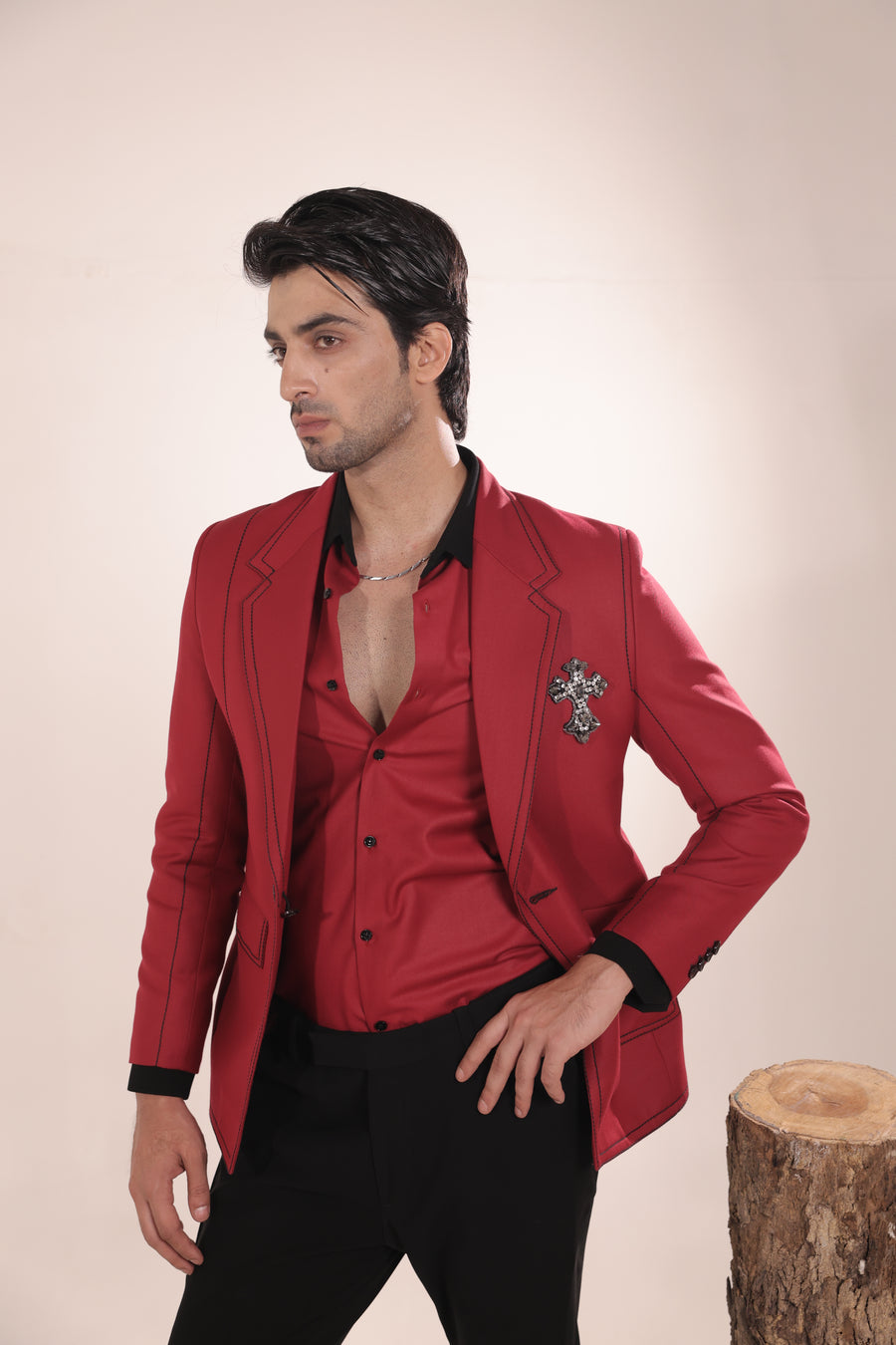 Vanguard Crimson Contrast Suit Set
