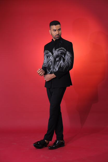 Midnight Stallion Embroidered Bandgala