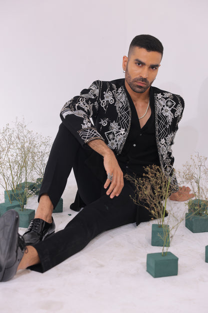 Midnight Imperial Embroidered Open-Front Jacket set