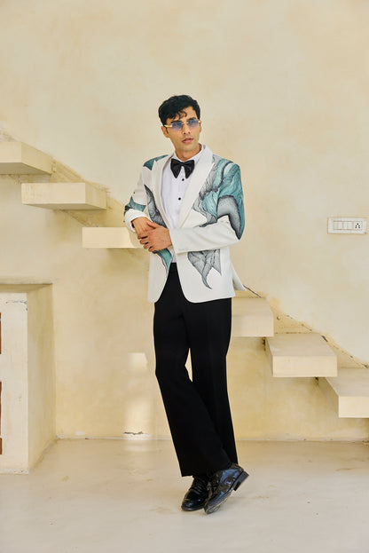White Aqua Handpainted Tuxedo Set