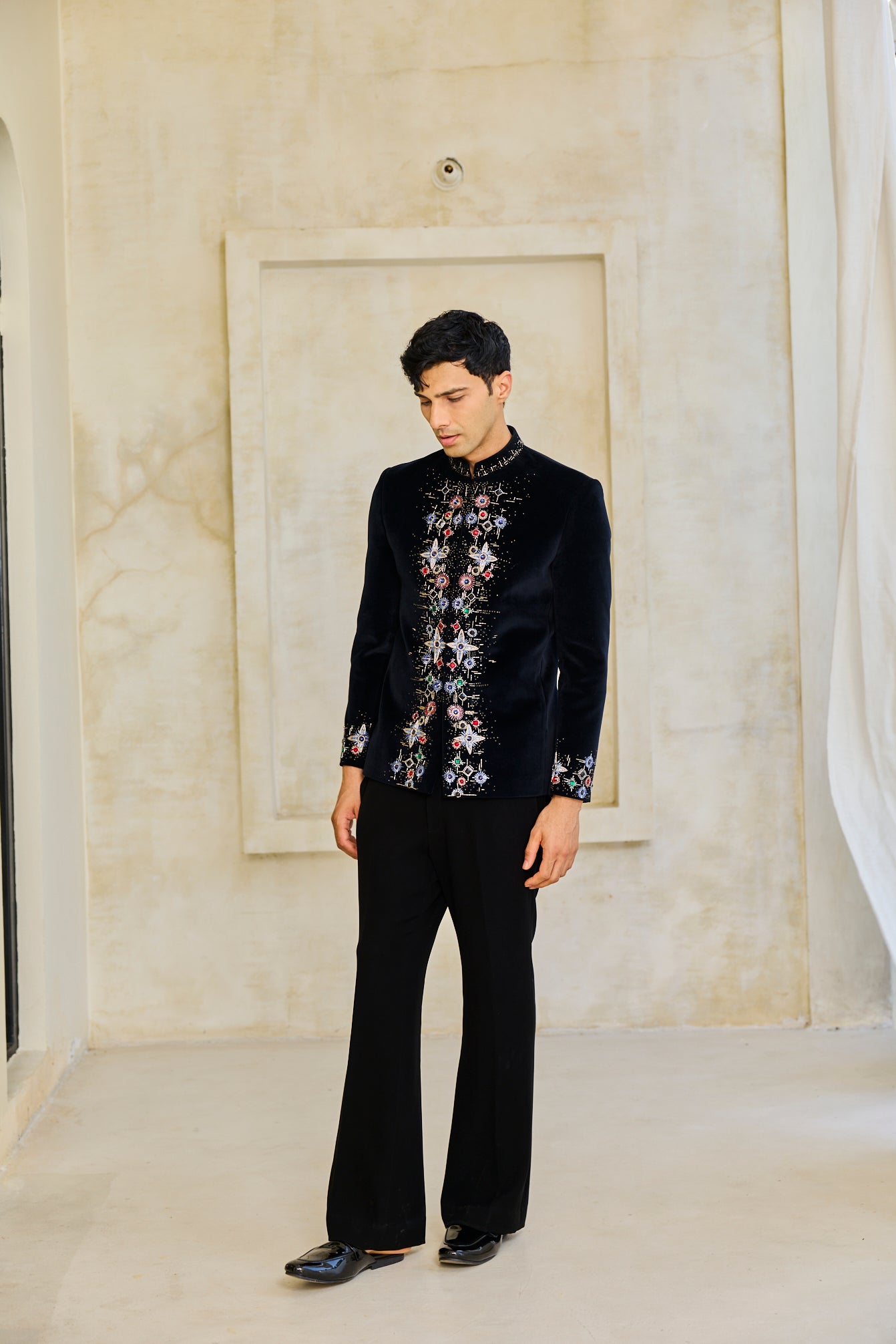 Obsidian Floral Crest Bandgala Ensemble