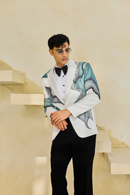 White Aqua Handpainted Tuxedo Set
