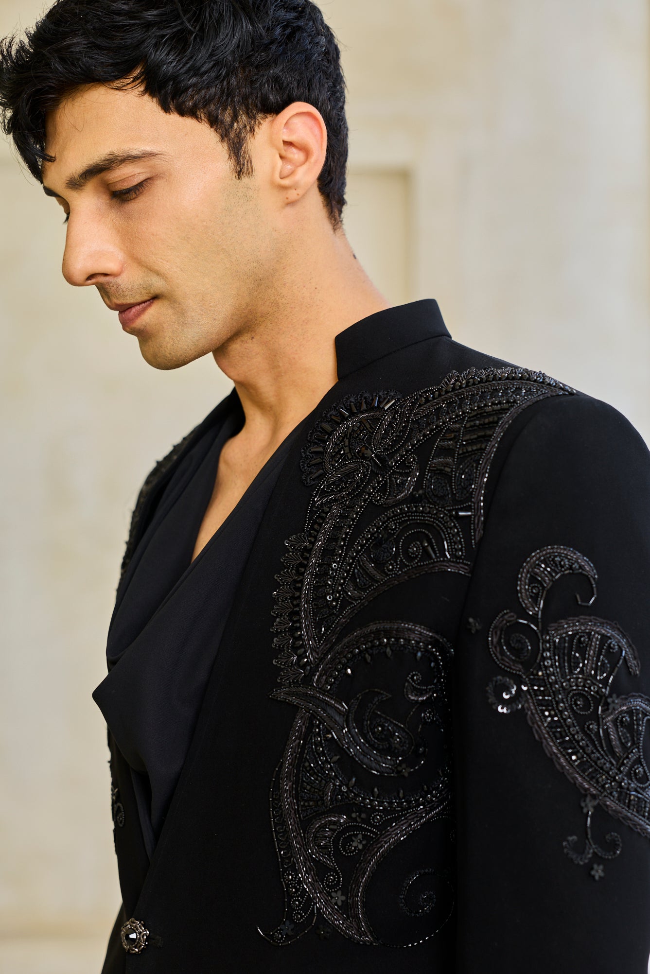 The Obsidian Shadow Embroidered Indowestern