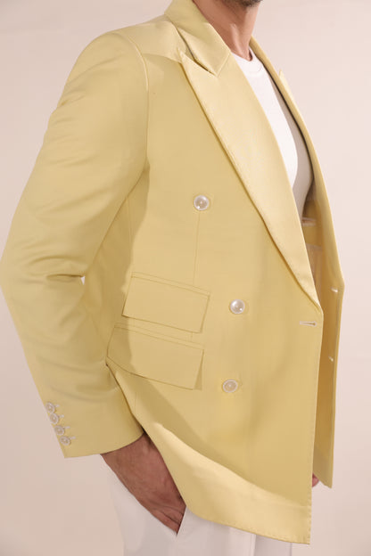 Pastel Lemon Double-Breasted Blazer
