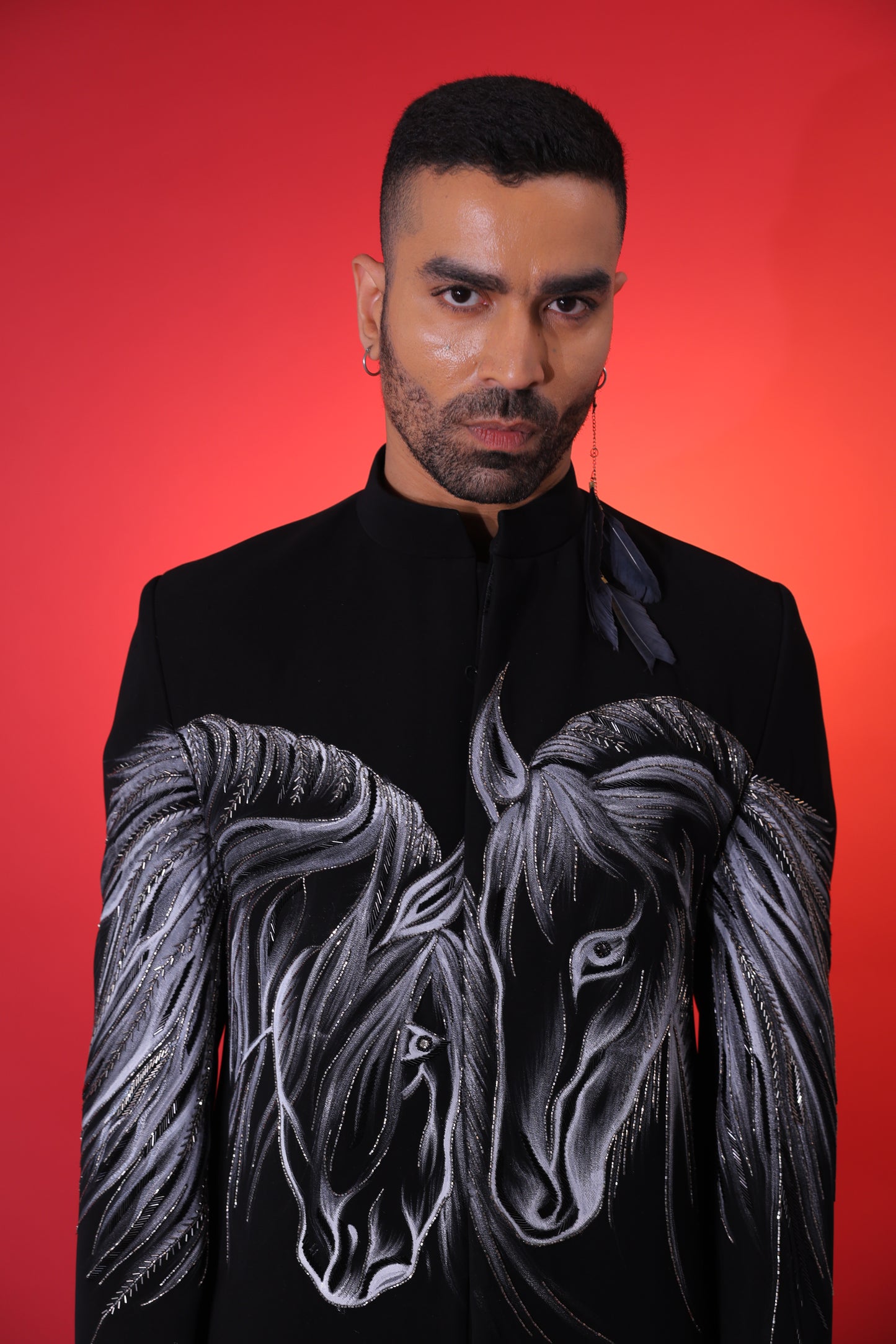 Midnight Stallion Embroidered Bandgala