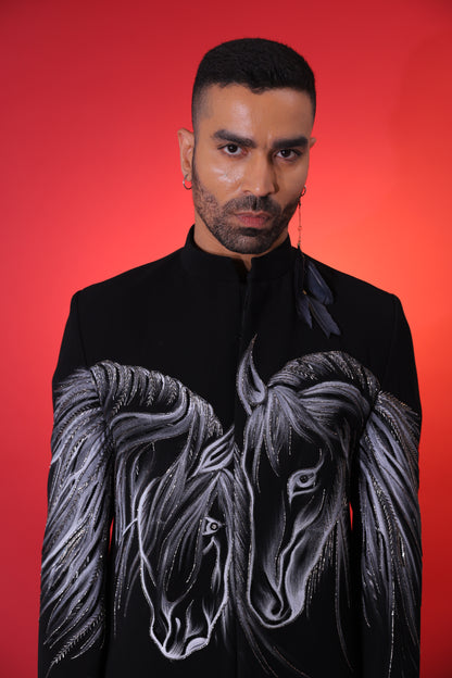 Midnight Stallion Embroidered Bandgala
