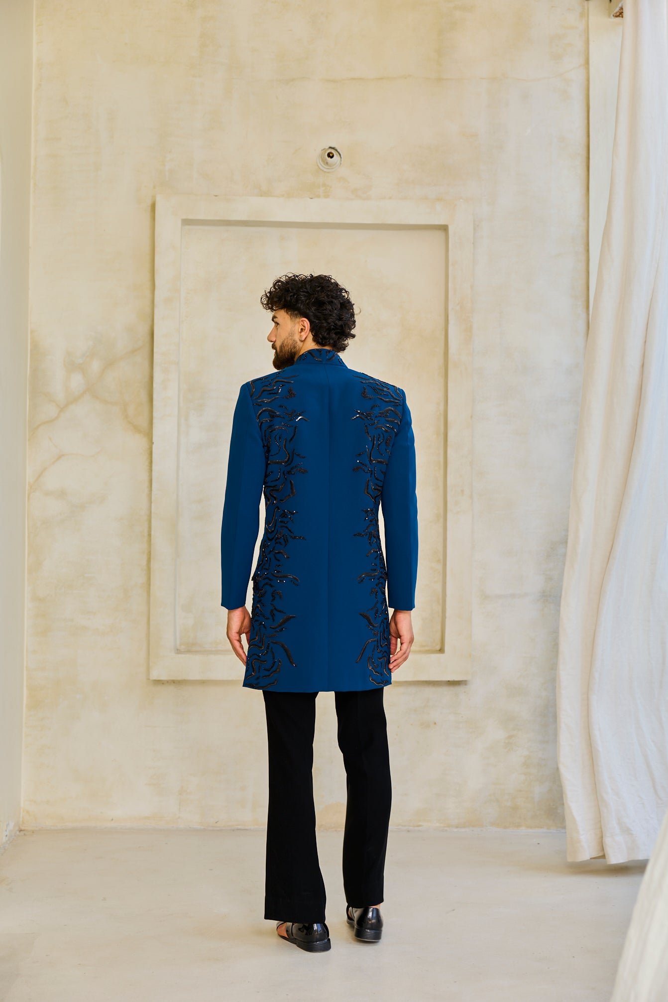 The Cobalt Bloom Embroidered Indowestern set
